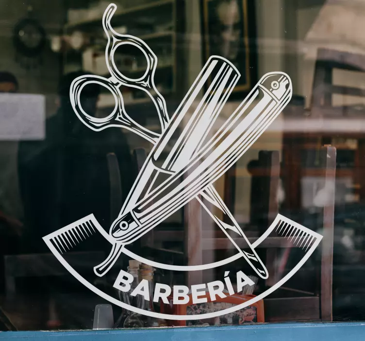 Vinilo peluquería con tijeras y afeitadora - TenVinilo