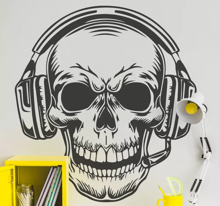 Vinilo personaje calavera con auriculares - TenVinilo