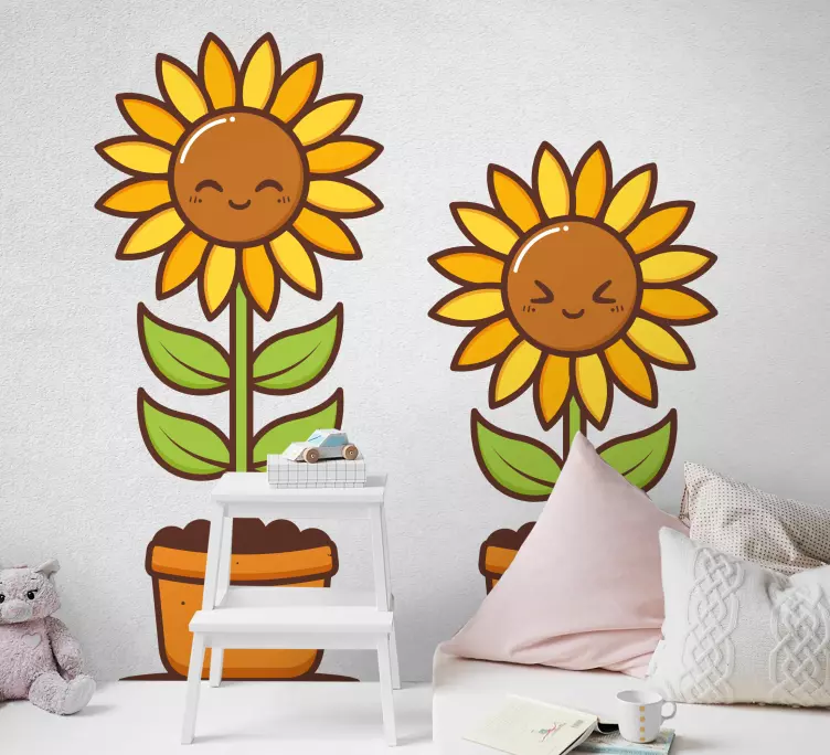 Vinilo para puerta Dos girasoles sonrientes - TenVinilo
