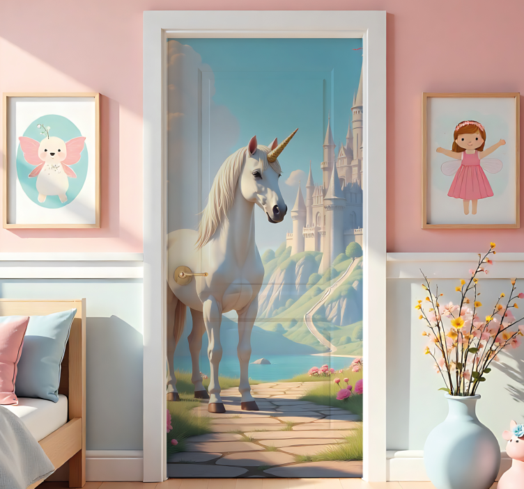 Vinilo puerta unicornio para habitación infantil - TenVinilo