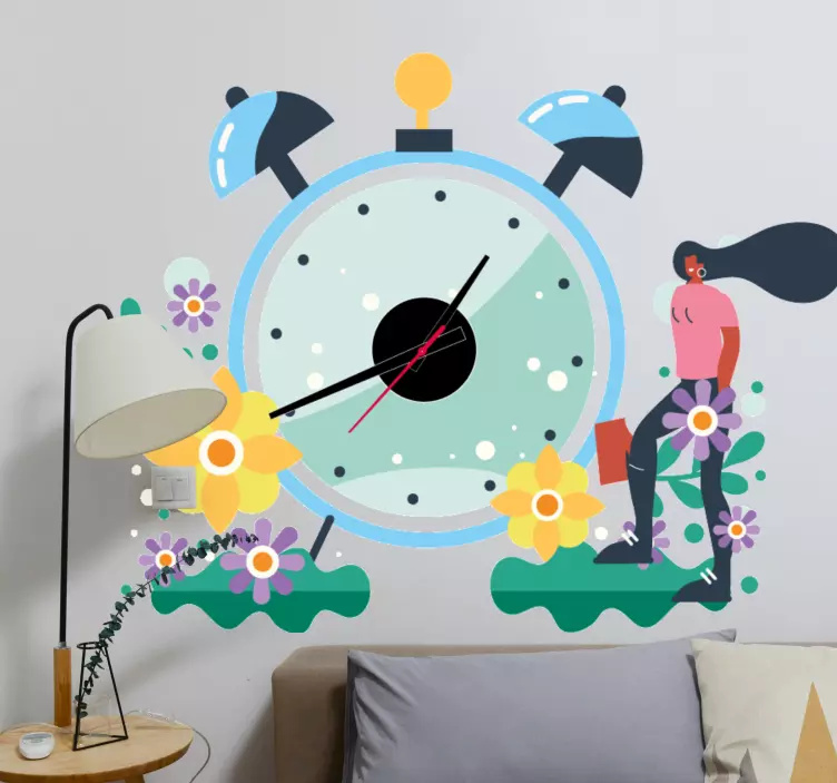 Vinilo reloj diseño floral de primavera - TenVinilo