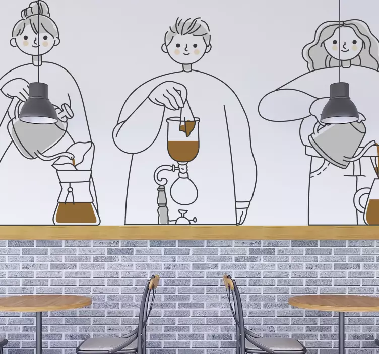 Vinilo restaurante ilustraciones de preparación de café - TenVinilo