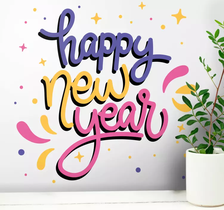 Vinilo navideño saludo colorido de año nuevo - TenVinilo