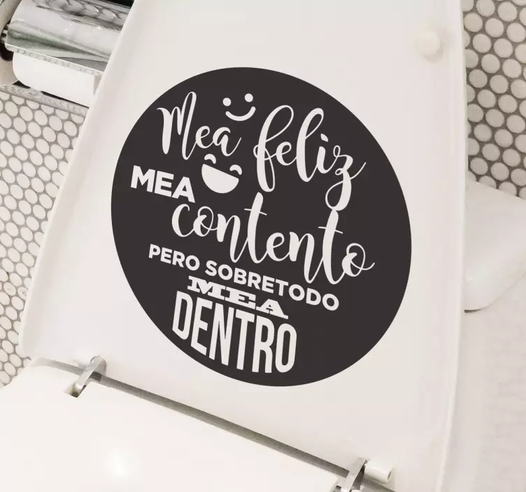 Vinilo tazas baño mea feliz - TenVinilo