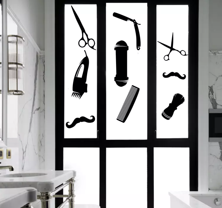 Vinilo para escaparate de iconos de peluquería - TenVinilo