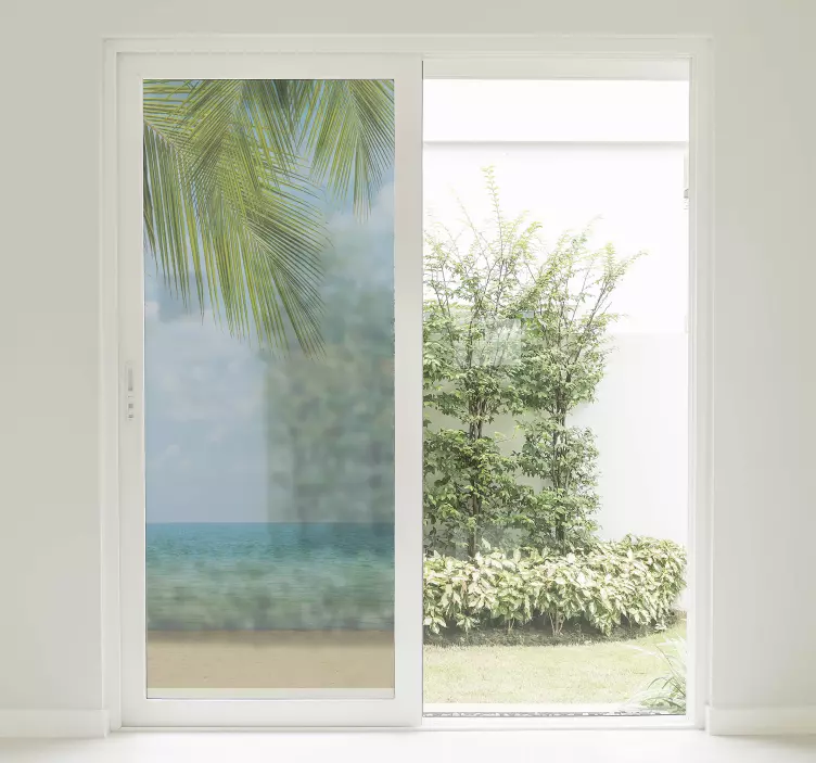 Vinilo cristal ventana translúcido paisaje a playa caribeña - TenVinilo