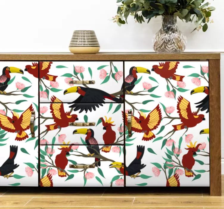 Vinilo para mueble vibrante avifauna tropical - TenVinilo