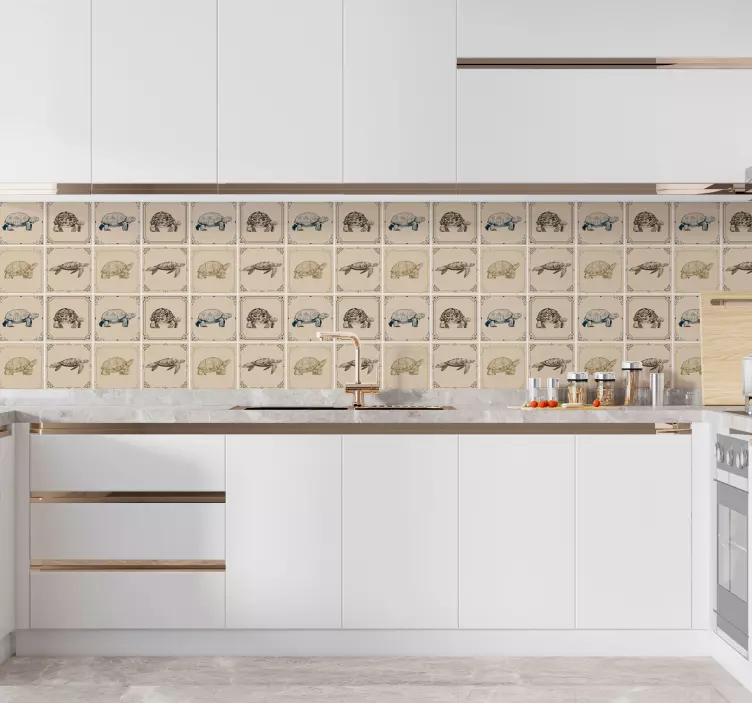 Azulejos adhesivos tortugas fondo beige - TenVinilo