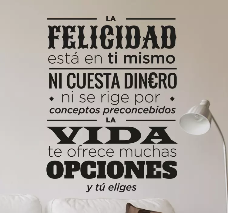 Pegatina para pared frase sobre la felicidad - TenVinilo