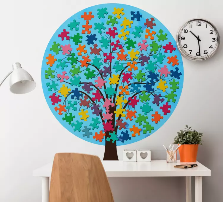 Vinilos despacho árbol con hojas de rompecabezas - TenVinilo