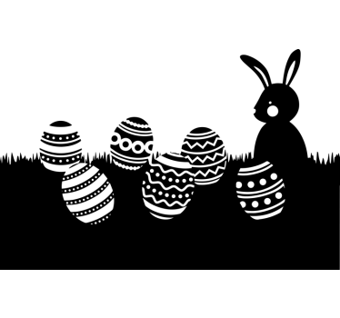 Vinilo escaparate conejito y huevos de pascua en el prado - TenVinilo