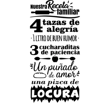 Vinilo para cocina frase pared receta familiar - TenVinilo