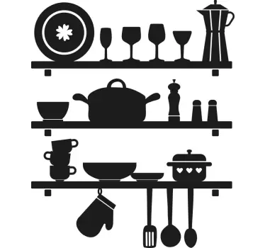 Vinilo para cocina estanterías con utensilios - TenVinilo