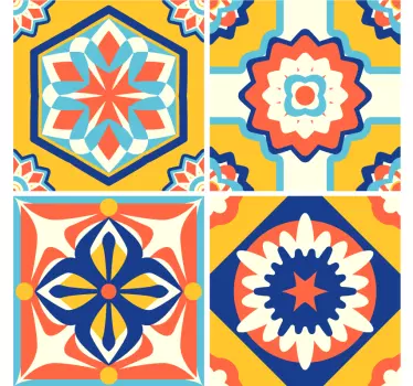 Azulejos adhesivos portugueses tonos cálidos - TenVinilo