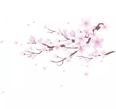Vinilo pared dormitorio árbol de cerezo con flores - TenVinilo