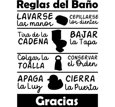 Vinilo para baños frase las reglas del baño - TenVinilo