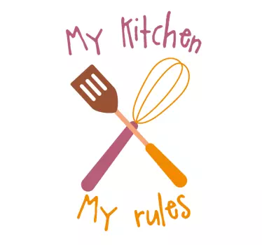 Vinilo para cocina my kitchen my rules con utensilios - TenVinilo