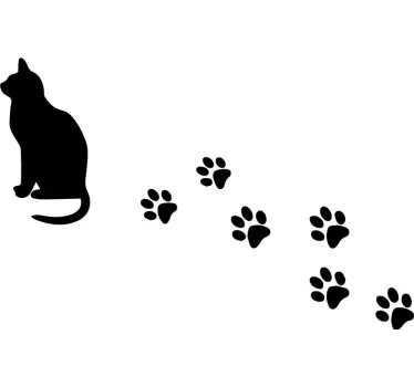 Vinilo de gato con camino de huellas - TenVinilo