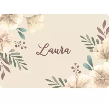 Pegatina para portátil hermosas flores con nombre - TenVinilo