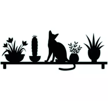 Vinilo decorativo cocina Estante de cactus y gatos - TenVinilo