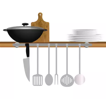 Vinilo decorativo cocina Secador de platos con plato adhesivo par - TenVinilo