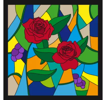 Vinilo para cristal ventana mosaico vidriera con rosas - TenVinilo
