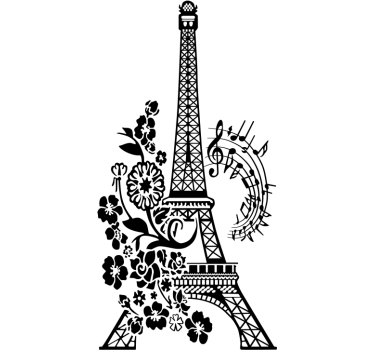 Vinilo decorativo Torre Eiffel flor y música - TenVinilo