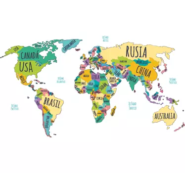 Vinilo decorativo mapa político del mundo - TenVinilo