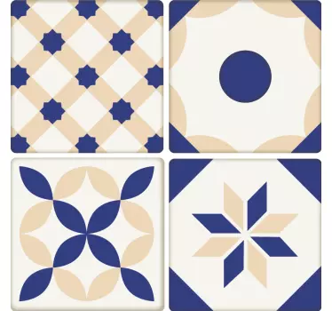 Azulejos adhesivos cerámico azul y beige - TenVinilo