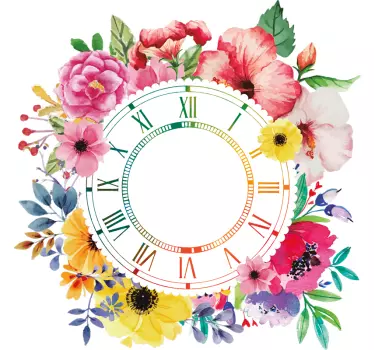 Reloj adhesivo pared minimalismo floral - TenVinilo