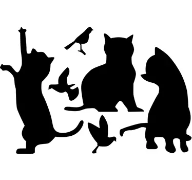 Sticker siluetas gatos y aves - TenVinilo