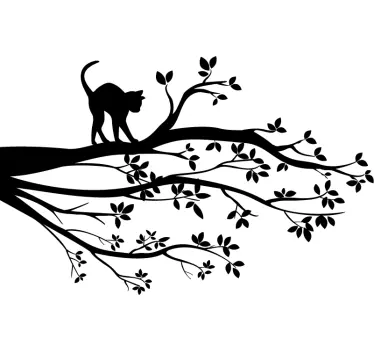 Vinilo decorativo árbol con ramas y gato encima - TenVinilo