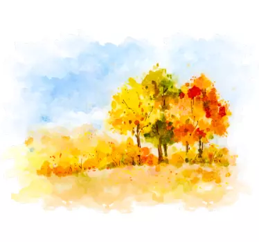 Vinilo decorativo árboles pintura de otoño - TenVinilo
