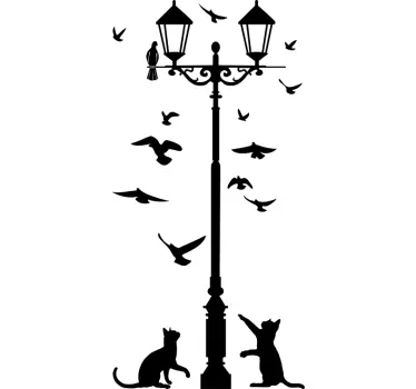 Vinilo decorativo farola gatos palomas - TenVinilo