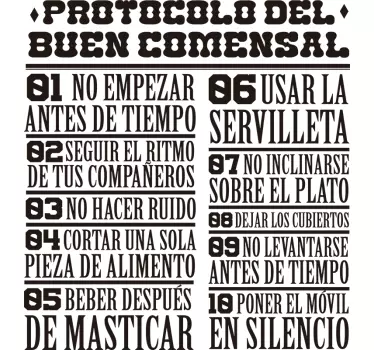 Vinilo cocina normas de comportamiento en la mesa - TenVinilo