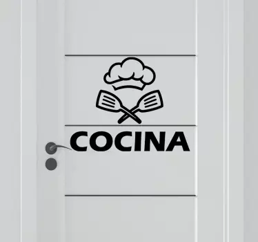 Vinilo para puerta de cocina gorro chef - TenVinilo