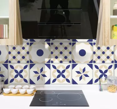 Azulejos adhesivos cerámico azul y beige - TenVinilo