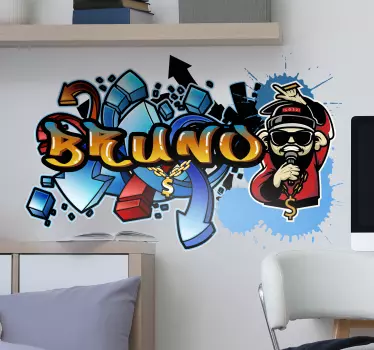 Vinilo habitación juvenil graffiti azul con nombre - TenVinilo