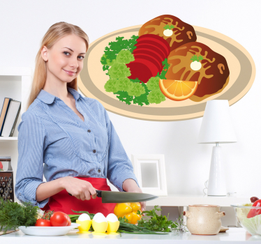 Adhesivo plato de carne con guarnición - TenVinilo