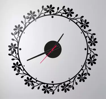 Adhesivo reloj marco círculo flores - TenVinilo