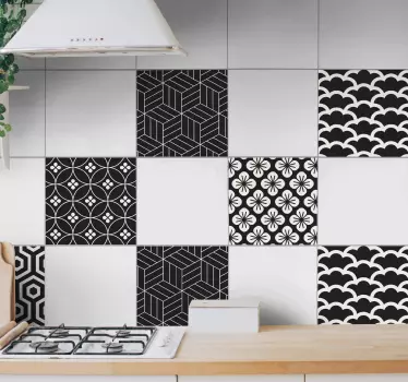 Azulejos adhesivos cocina patrón gris y blanco - TenVinilo