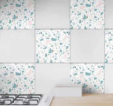 Azulejos adhesivos cocina patrón terrazzo blanco - TenVinilo