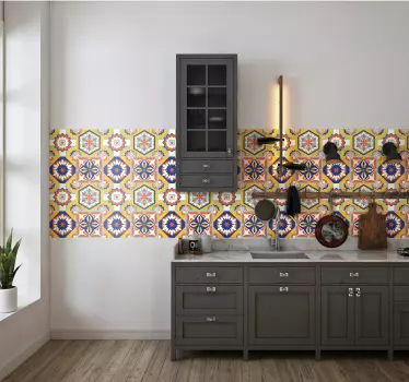 Azulejos adhesivos portugueses tonos cálidos - TenVinilo