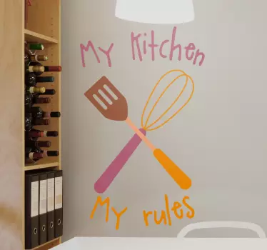 Vinilo para cocina my kitchen my rules con utensilios - TenVinilo