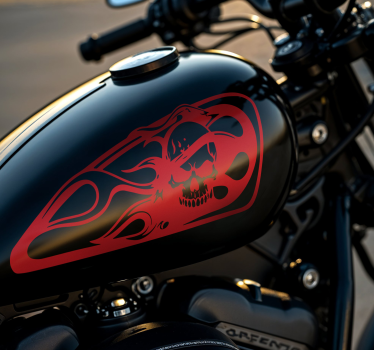 Pegatina moto calavera en llamas - TenVinilo