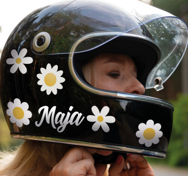 Pegatina moto diseño de flores sencillas con nombre. - TenVinilo
