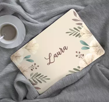 Pegatina para portátil hermosas flores con nombre - TenVinilo