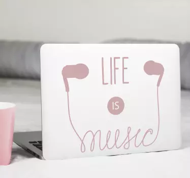 Pegatina portátil frase la vida es música  - TenVinilo