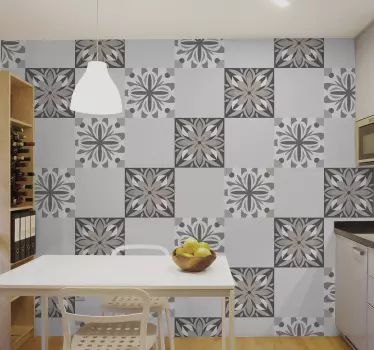 Azulejos adhesivos cocina con patrón de flor blanca - TenVinilo
