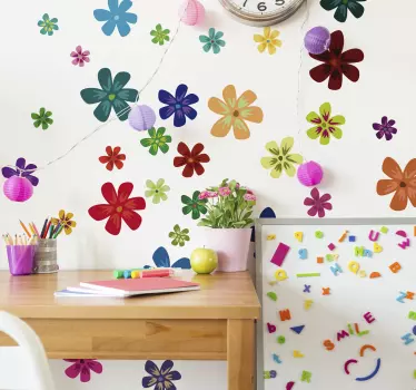 Vinilo habitación juvenil múltiples flores multicolor - TenVinilo